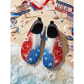 Women's Red Blue Patriotic Quick-Dry Water Shoes –  Graphic Floral Beach Aqua Shoes for Independence Day, Fourth of July, Travel, Swimming and Outdoor Adventur