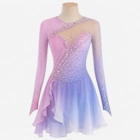 Robe de patinage artistique Femmes Patinage Robe Rose Patchwork Trou de pouce Haute Élasticité Entraînement Compétition Tenue de Patinage Classique cristal pai