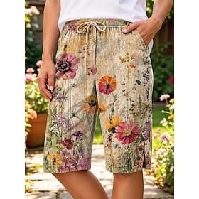 Femmes Short décontracté Vacances ancien Ethnique Longueur Genou Taille Moyenne Fleuri Graphique Imprimé Confort Non Elastique Quotidien Extérieur Vacances Jau