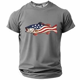 4 juillet 2026, 250e anniversaire Homme Poisson Drapeau américain T-shirt Manche Courte T-shirt Impression 3D Col ras du cou Chemise Patriotique Quotidien Fest