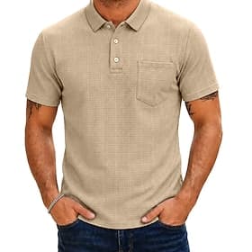 Homme Chemise en lin Polo Occasionnel Vacances Classique Manche Courte Vacances Mode Uni Texturé Poids Léger Boutons Été Printemps Bleu Blanche Noir bleu marin