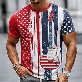 4th of July 2026 250th Men's US Flag T Shirt Short Sleeve T shirt 3D Print Crew Neck Shirt Patriotic Daily Festival Blue Blue 2# Blue 1# Summer Spring Clothing