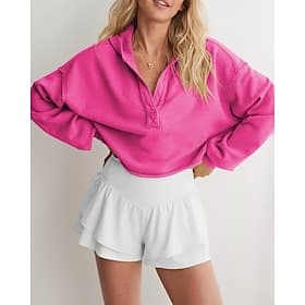 Femmes Couleur Unie Sweat-shirt à enfiler Hauts décontractés Printemps Automne Cordon de serrage manche longue Coupe-vent Doux Respirant Randonnée Course Entra thumbnail 2