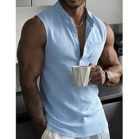 Men's Tank Top Vest Undershirt Sleeveless Shirt Sleeveless Henley Spring  Summer Plain Fashion Classic Comfortable Buttons Casual Outdoor Street White Black Na
