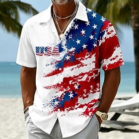 4 juillet 2026, 250e anniversaire Homme Drapeau Américain Chemise Chemise d'été Chemise Boutonnée Manche Courte Patriotique Extérieur Festival Été Printemps Co thumbnail 3