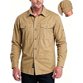 Homme Chemise Chemise Décontractée Chemise de travail Chemise Boutonnée Chemise Cargo Chemise 100% coton délavée à l'acide Noir Jaune Kaki Bleu de minuit Vert