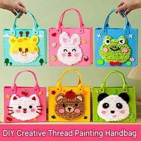 Kit de création de sacs à main en feutrine à motifs animaux (3 ou 6 pièces), à réaliser soi-même avec de la peinture à l'aiguille. Activité manuelle éducative.