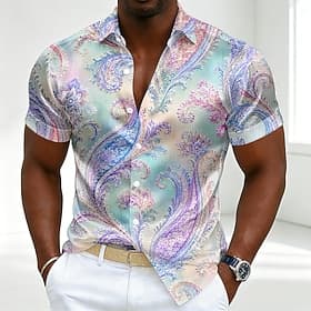 Men's Paisley Gradient Ramp Abstract Liquid Art Shirt Satin Shirt Dress Shirt Short Sleeve Vintage Daily Vacation Summer Spring Turndown Collared Shirts 3D Pri thumbnail 2