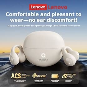 Écouteurs intra-auriculaires Lenovo ThinkPlus à conduction aérienne Bluetooth 5.4, stéréo Hi-Fi 360 ACS avec microphone à réduction de bruit, autonomie de 24 h