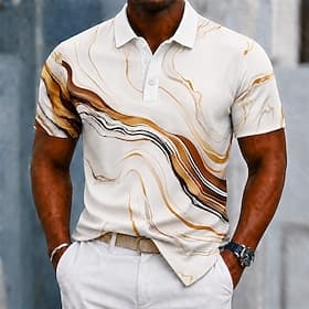 Homme Marbre Polo Manche Courte Polos Revers Occasionnel Athleisure Impression 3D Boutons Printemps  Été Bleu Violet Dorée