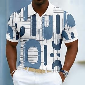 Men's Color Block Geometic Polo Shirts Short Sleeve Polo Shirts Collared Shirts Casual Athleisure Daily Wear 3D Print Buttons Breathable Mesh Spring  Summer Bl