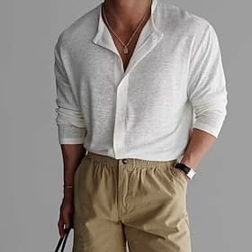 Homme Chemise Chemise Décontractée Chemise Boutonnée Blanche Noir Gris manche longue Uni Band Collar Occasionnel Quotidien Boutons Vêtement Tenue Élégant Mode