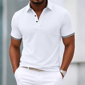 Men's Polo Shirts Casual Vacation Lapel Short Sleeve Modern Comfortable Plain Color Block Buttons Summer Spring Blue White Yellow Red Gray Polo Shirts