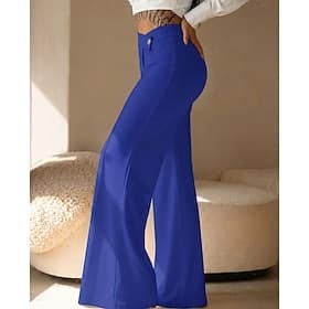 Women's Pants Trousers Straight-Leg Trousers Vintage Fashion Casual Daily Full Length High Waist Plain Inelastic Vacation Formal Blue Violet Black Yellow Fall thumbnail 3