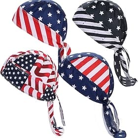 4 Pack Patriotic American Flag Cooling Headscarf Cap, Quick-Dry Elastic Sports Bandana for Men  Women, USA Independence Day 250th Anniversary Cycling Skull Cap