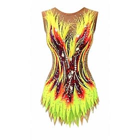 justaucorps de patinage artistique Femmes Patinage justaucorps de patinage artistique Jaune Patchwork Dos Nu Élastique Entraînement Compétition Tenue de Patina