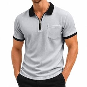 Homme Chemises Polo Gaufre Texturé Occasionnel Zip quart Manche Courte Moderne Loisir Uni Fermeture éclair Respirable Printemps  Été Blanche Noir Rouge Marron