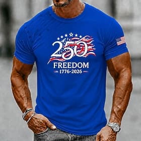 4 juillet 2026, 250e anniversaire Homme Drapeau américain T-shirt Manche Courte T-shirt Impression 3D Col ras du cou Chemise Patriotique Quotidien Festival Ble thumbnail 8