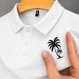 Men's 100% Cotton Embroidered Polo Shirts Casual Business Turndown Short Sleeve Basic Leisure Solid Color Textured Embroidered Buttons Spring  Summer Blue Whit thumbnail 2