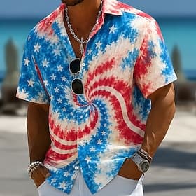 4 juillet 2026, 250e anniversaire Homme Etoile Tie Dye Drapeau Américain Chemise Chemise d'été Chemise Boutonnée Manche Courte Patriotique Extérieur Festival É thumbnail 2