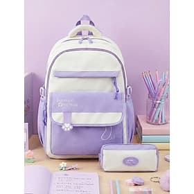 Girl's Polyester School Backpack with Pencil Case Large Capacity Multi-Compartment Cute Kids Bookbag Travel Laptop Bags with Luggage Strap Multi Colors
