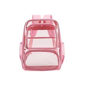 Heavy Duty Pink Clear Backpack for Girls - Stadium Approved Transparent School Bag for Students, Work, and Travel - Durable PVC Bookbag