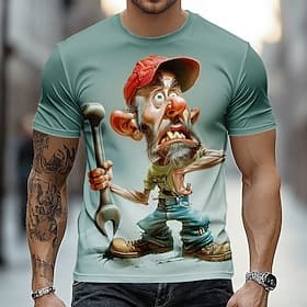 Men's Old Man T Shirt Short Sleeve T shirt 3D Print Crew Neck Shirt Funny Casual Daily Street Green Summer Spring Clothing Apparel S M L XL 2XL 3XL