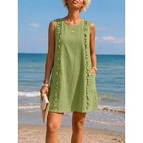 Femmes Robe Longueur Genou Robes effet lin Robe fourreau Vacances Quotidien Coupe Ample Couleur Unie Sans manches Col ras du cou Bleu Marron café vert jaunâtre