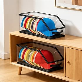 Lot de 1/2 organisateur de chapeaux empilable avec couvercle transparent, boîte de rangement pour casquettes de baseball pouvant contenir jusqu'à 12/24 casquet