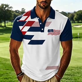 4th of July 2026 250th Men's American US Flag Polo Shirts Short Sleeve Polo Shirts Collared Shirts Casual Athleisure Festival Outfit 3D Print Buttons Breathabl thumbnail 2