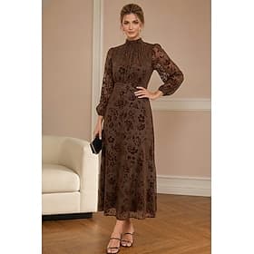 Ligne A Longueur cheville Robes de Cocktail Élégant ancien Floral manche longue Col montant Mariage Formel Épuisement professionnel Velours avec Froncé