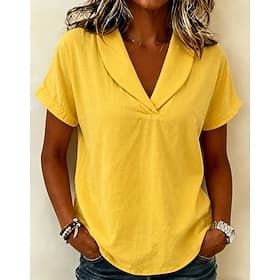 Femmes Chemise Chemisier Tricot Couleur Unie Géométrique Élégant Sports Mode Manche Courte Col en V Hauts Réguliers Quotidien Noir Jaune Été Printemps