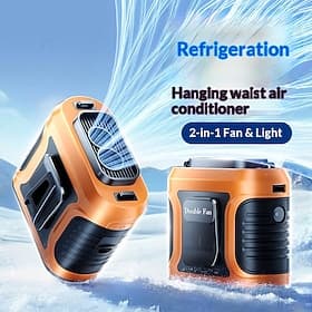 Ventilateur de taille portable à double flux d'air, ventilateur de ceinture mains libres, ventilateur personnel 2 en 1 rechargeable par USB avec lumière LED po