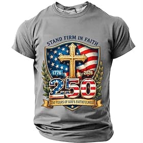 4 juillet 2026, 250e anniversaire Homme Drapeau américain T-shirt Manche Courte T-shirt Impression 3D Col ras du cou Chemise Patriotique Quotidien Festival Ble thumbnail 2