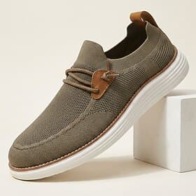 Mocassins kaki pour homme, chaussures de marche décontractées en maille respirante, chaussures confortables et légères pour la conduite, les voyages et le quot