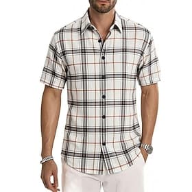 Homme Chemise Chemise Décontractée Chemise Boutonnée Kaki Bleu de minuit Beige Manche Courte Plaid Col de chemise Occasionnel Quotidien Vêtement Tenue Élégant