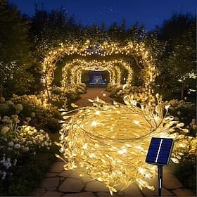 Guirlande lumineuse solaire féérique de 6 m avec 200 LED en forme de pétard et 8 modes de clignotement, idéale pour les fêtes de jardin, l'éclairage extérieur,
