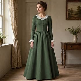 Rétro Vintage Médiéval Renaissance Longueur cheville Robe Manches longues Sorcière Paysan Dentelle Col Rond Déguisement Femmes Fantaisie Halloween Carnaval Déc