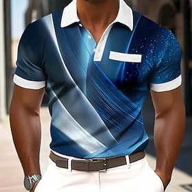 Homme Géométrique Ligne Polo Manche Courte Polos Chemises à Col Vêtement décontracté de travaile Extérieur Athleisure Tenue quotidienne Impression 3D Boutons M thumbnail 6