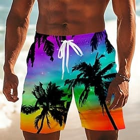 Men's Coconut Tree Tropical Plants Swim Trunks Bathing Suits Swim Shorts Board Shorts Mid Waist Hawaiian Daily Beach Vacation Wear Side Pockets Mesh Lining Ela