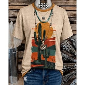 Women's Western Boho T Shirt Print Floral Graphic Geometric Vintage Stylish Casual Short Sleeve Crew Neck V Neck Round Neck Regular Tops Casual Daily Weekend L