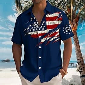4th of July 2026 250th Men's American Flag Shirt Summer Shirt Button Up Shirt Short Sleeve Patriotic Outdoor Festival Summer Spring Turndown 3D Print Collared thumbnail 2