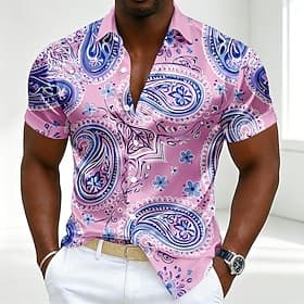Men's Paisley Gradient Ramp Abstract Liquid Art Shirt Satin Shirt Dress Shirt Short Sleeve Vintage Daily Vacation Summer Spring Turndown Collared Shirts 3D Pri thumbnail 3