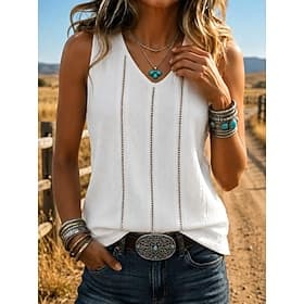 Women's T Shirt Tank Top Elegant Bohemia Fashion Sleeveless V Neck Long Tops Casual Daily Beach Blue White Yellow Pink Light Purple Summer Spring