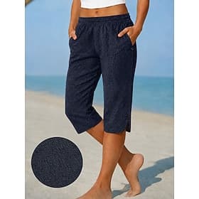 Jean capri femme en denim, modèle basique de vacances, taille haute, confortable et non élastique, idéal pour les vacances, les occasions formelles et le quoti thumbnail 2