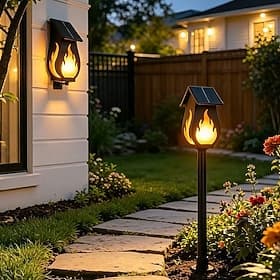 1 applique solaire murale d'extérieur à effet flamme – lampe décorative LED étanche à effet flamme vacillante pour jardin, allée, terrasse, pelouse, porche, éc