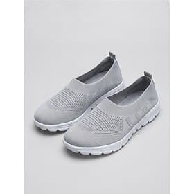 Women's Gray Breathable Knit Walking Shoes – Lightweight Slip-On Comfort Sneakers with Flexible Sole for Travel, Walking, Shopping and Everyday Wear
