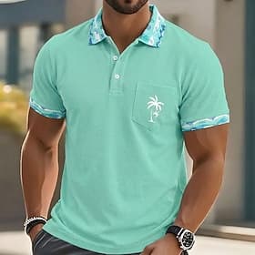Homme Chemise de golf Polo Piqué Occasionnel Affaires Col Polo Côtelé Manche Courte Mode Basique Couleur Unie Plaid Bloc de Couleur Boutons Été Printemps Print