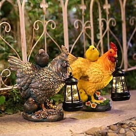 Lanterne solaire LED étanche en résine en forme de poule (1 pièce), statue de poule à suspendre pour jardin, décoration extérieure de style champêtre pour jard