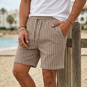 Homme Shorts Short décontracté Short en velours côtelé Avec Poches Taille Élastique Uni Texturé Confort Respirant Au dessus des genoux Occasionnel Extérieur Pl thumbnail 2